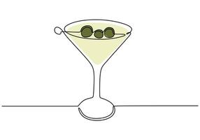 Cocktail in a glass continuous line drawing. Minimalist drink concept isolated on white background. vector
