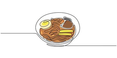 Japanese ramen bowl continuous line art vector