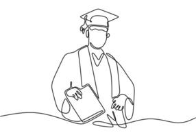 Students with graduation caps in continuous line drawing. Joy of graduation and learning concept. vector