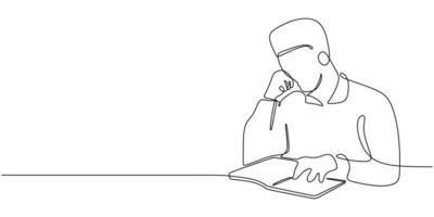 Man Reading a Book Line Drawing vector