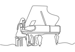 Woman playing piano continuous line drawing vector
