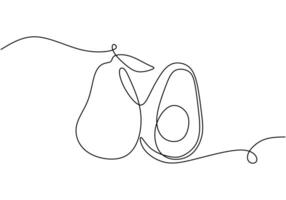 Continuous line drawing of an avocado. Illustration for healthy food and fruit concepts. vector