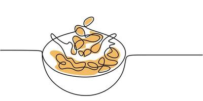 Milk and cereal one line drawing vector