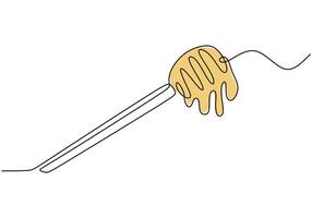 Honey dripping from dipper one line drawing. Natural food concept minimalist design. vector