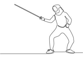Sword strikes in fencing matches in continuous line drawing. Precision and strategy in fencing concept. vector