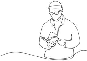 Man sitting and reading line art vector