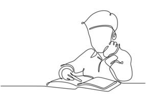Boy with book one line drawing vector