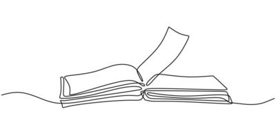 Open book in continuous line drawing. Education concept focusing on reading and learning. vector