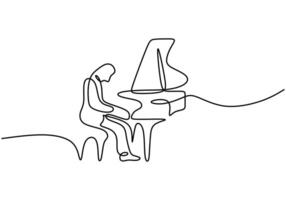 Man playing piano abstract line drawing vector
