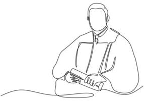 Judge in robe one line drawing vector