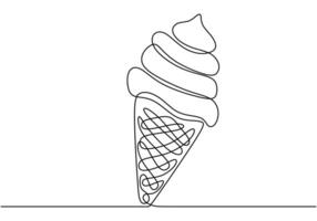 Continuous line drawing of an ice cream cone. Illustration for food and drink concepts. vector