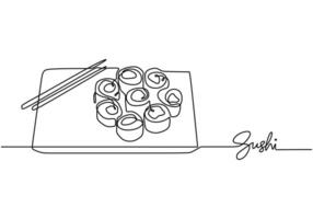Japanese sushi roll continuous line drawing. Minimalist food art on white background. vector