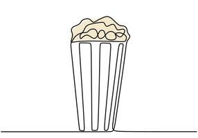 Bucket of popcorn one line drawing vector