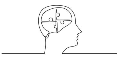 Head with puzzle symbol line art vector