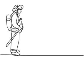 Firefighter with axe one line drawing vector