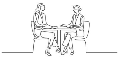 Two women interviewing continuous line art vector