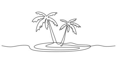 Minimalist coconut palm tree in continuous line drawing. Beach relaxation concept. vector