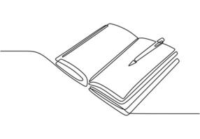 Open book with a pen in continuous line drawing. Importance of note-taking in education concept. vector