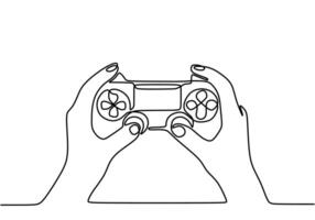 Hand holding game joystick line art vector