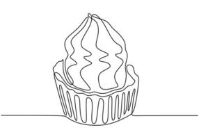 Cupcake continuous line drawing. Minimalist dessert concept vector