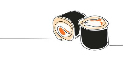 Two sushi delicacies continuous line art vector