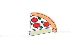Pizza slice one line drawing. Fast food hand drawn with colors. vector