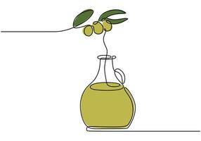 Olive oil with bottle illustrated in continuous line drawing. Food and drink concept design. vector