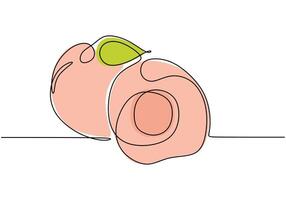Peach illustrated in continuous one line drawing. Design for healthy food and fruit concepts. vector