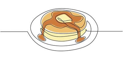 Pancakes with cream one line drawing vector