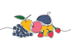 Variety of fruits continuous line art vector