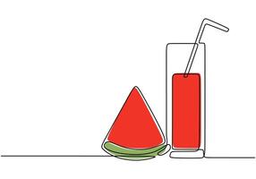 Watermelon juice in glass continuous line drawing. Minimalist drink concept isolated on white. vector