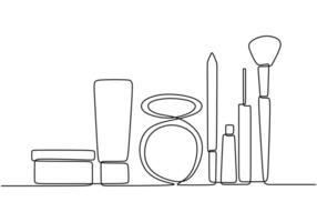 Continuous line drawing of cosmetics. Illustration for beauty and fashion concepts. vector