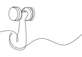Hand holding dumbbell in continuous line drawing. Health and fitness illustration. vector
