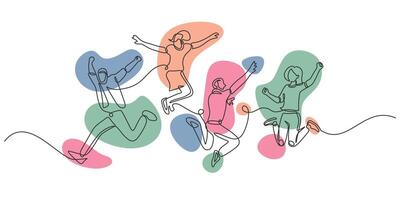 People jumping happily one line drawing vector