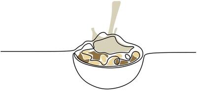 Breakfast cereal with milk line art vector