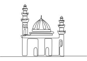 Large mosque continuous line art vector