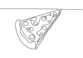 Pizza slice continuous line drawing. Minimalist food concept isolated on white background vector