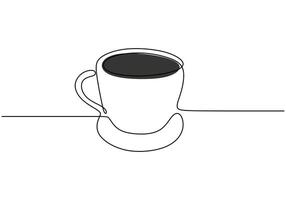 Coffee in cup continuous line drawing. Minimalist drink concept isolated on white background. vector