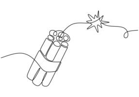 Continuous line drawing of dynamite with burning wick. TNT explosion concept in minimalist style. vector