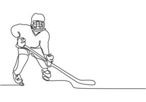 Hockey player in continuous line drawing. Dynamics of ice hockey gameplay concept. vector