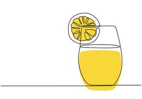 Lemon water in a glass continuous line drawing. Minimalist drink concept isolated on white background. vector
