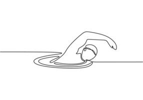 Man swimming in continuous line drawing. Athleticism and water sports concept. vector
