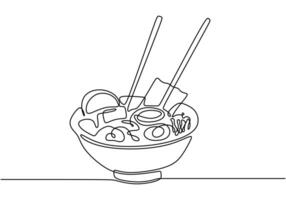 Ramen noodles depicted in continuous line drawing. Illustration for delicious Asian food concepts. vector