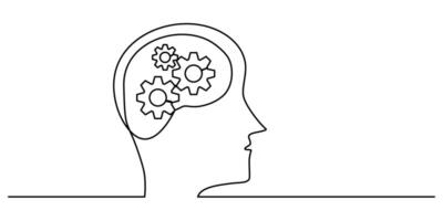 Head with gear symbol line art vector