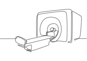 MRI Machine Continuous Line Drawing. Healthcare concept showing an MRI scanner, minimalist design. vector