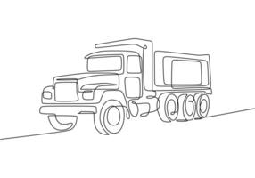 Minimalist dump truck single line drawing vector