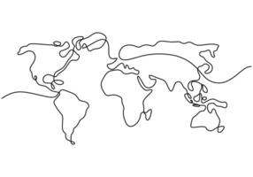 World map one line drawing vector