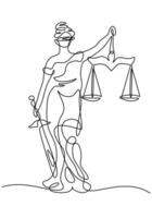 Themis statue with scale line drawing vector