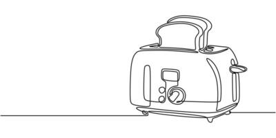 Toaster or bread in continuous line drawing. Kitchen appliance and food concept. vector
