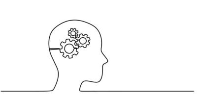 Gear inside head one line drawing vector